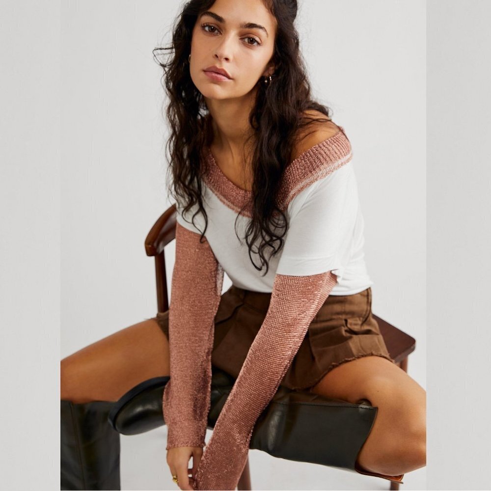 New Free People Bit Of Shine Tee Top Size S